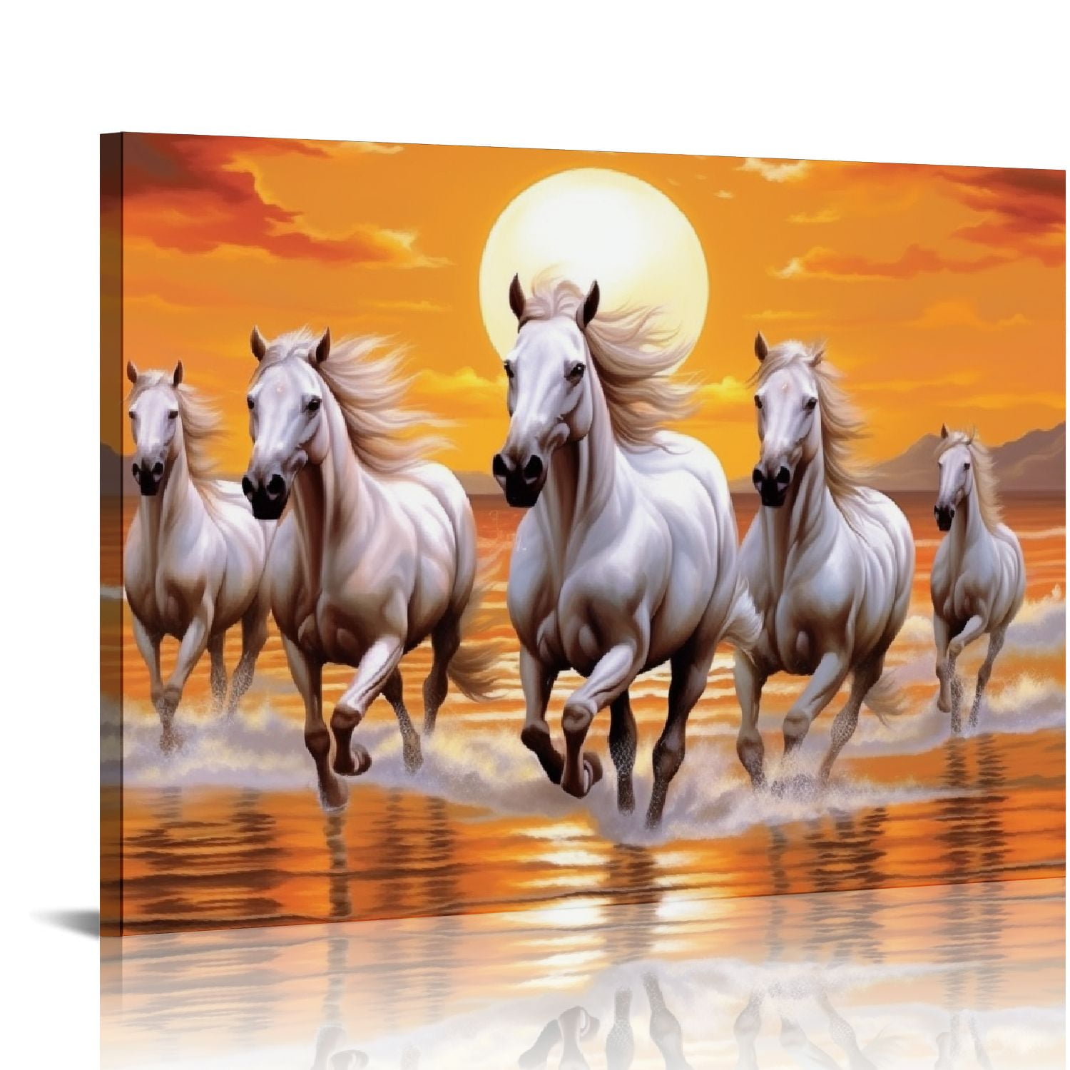 COMIO Seven Lucky Running Wild Horses Wall Art Animal Posters Canvas Poster  Wall Art Decor Print Picture Paintings for Living Room Bedroom Decoration, image size:1500x1500