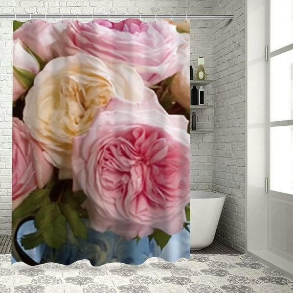 COMIO Shabby Chic Floral Shower Curtain Multiple Sizes White