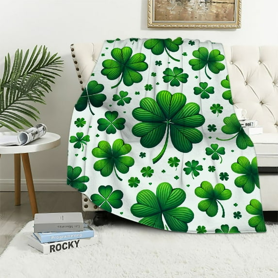 COMIO Shamrock St Patricks Day Throw Blanket Soft Warm Cozy Lightweight Decorative Blanket for Couch, Bed, Sofa, Travel