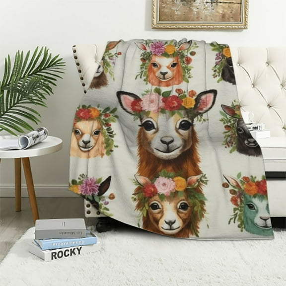 COMIO Sheep Blanket Goat Ram Decor Throw Blanket Super Warm Soft Plush Flannel Cute Lamb Animal Blanket Gifts for Girls Boys Baby Kids Women Adults for Winter Couch Bedding