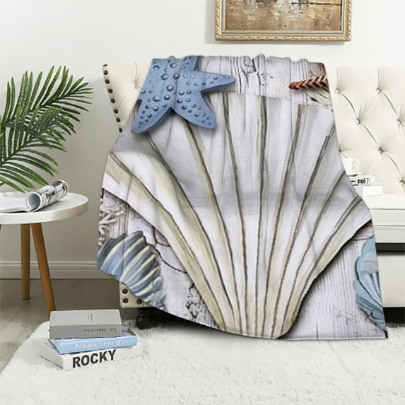 COMIO Shell Seal Baech Marine Invertebrates Starfish Board Pattern Flannel Throw Blanket Soft Lightweight Air Condition Blankets for Couch Sofa Living Room Camping