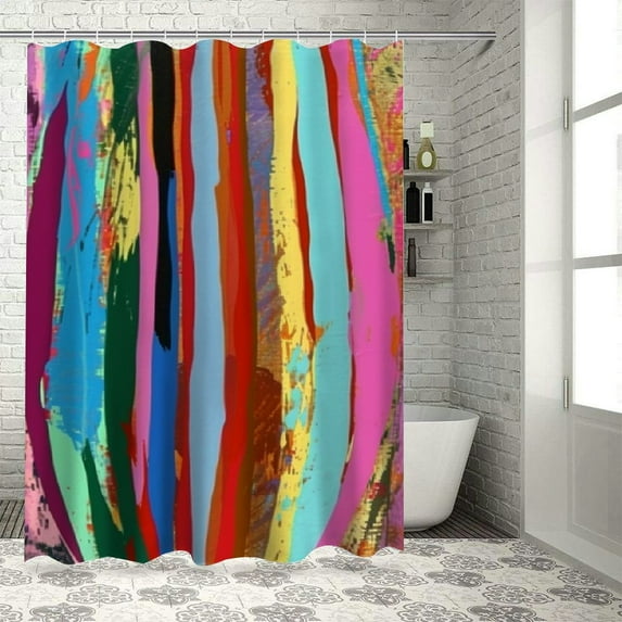 COMIO Shower Curtain Abstract Multicolored Expressionist Work of Art Vibrant Rainbow White