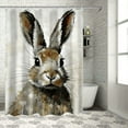 thumbnail image 1 of COMIO Shower Curtain Rabbit Newspaper Collage Grey Gold Multi-size White, 1 of 6
