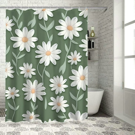 COMIO Shower Curtain You are My Sunshine Sage Green Sun Sunshine Daisy Flower Hearts White