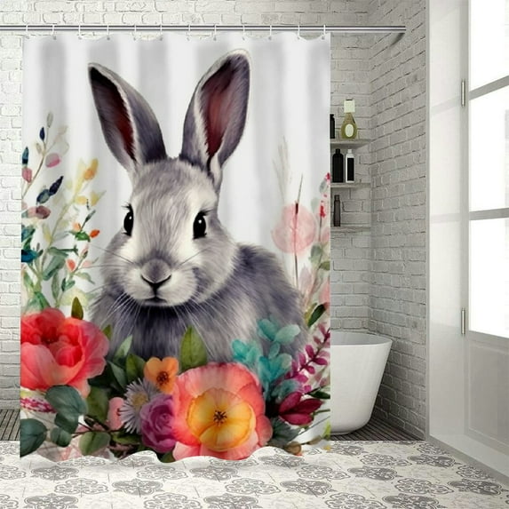 COMIO Shower Curtain for Bathroom Forest Animals Rabbit, Multiple Sizes White