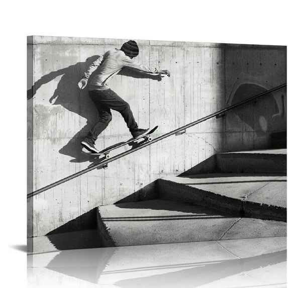 COMIO Skateboarding Wall Decor - Skater Room Decor, Black White Skateboard Poster, Skate Board Wall Art Prints, Skater Pictures Photo Gifts for Teens Boys Bedroom Decorations