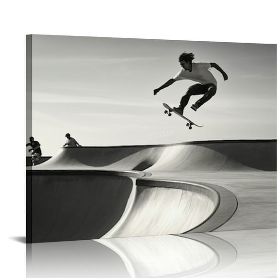 COMIO Skateboarding Wall Decor - Skater Room Decor, Black White Skateboard Poster, Skate Board Wall Art Prints, Skater Pictures Photo Gifts for Teens Boys Bedroom Decorations