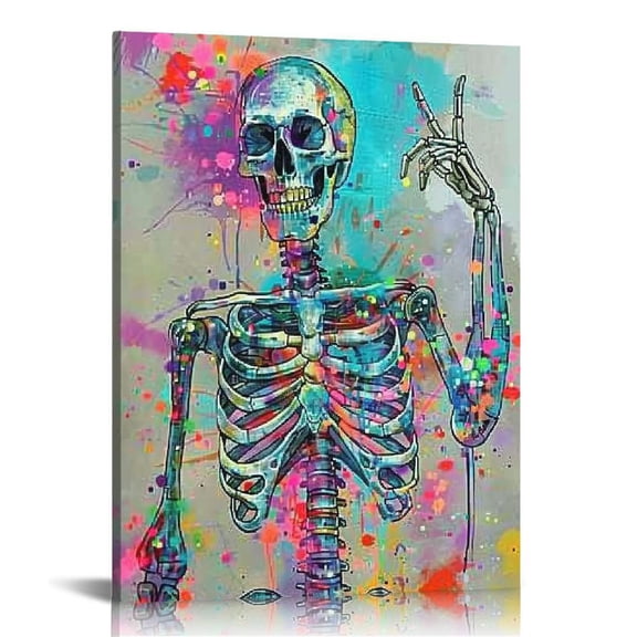 COMIO  Skull Canvas Wall Art Vintage Human Skull Head Skeleton Painting Framed Modern Gothic Home Art Prints for Office Living Room Bedroom