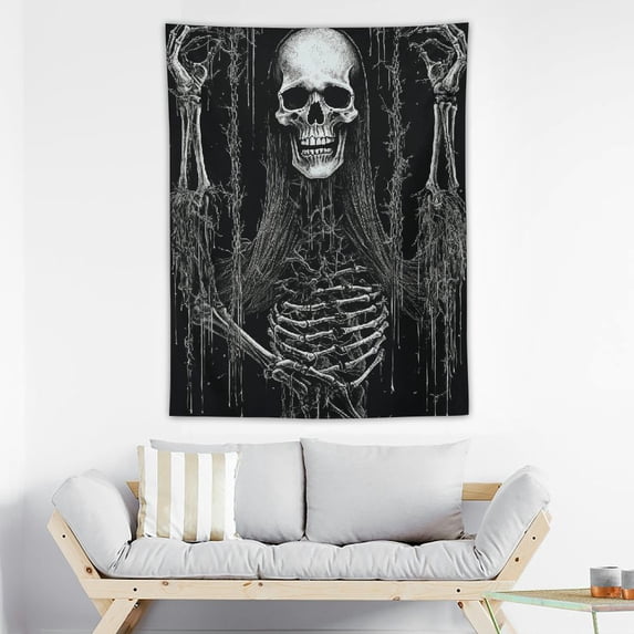COMIO Skull Tapestry Black and White Tapestry Trippy Skeleton Tapestries Black Wizard Tapestry Vertical Gothic Tapestry Wall Hanging for Room