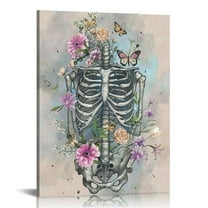 COMIO Skull Wall Art Canvas Sugar Skull Colorful Flowers Butterfly Painting Gothic Theme Skeleton Pictures Prints for Living Room Bedroom Decoration Framed Ready to Hang