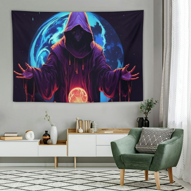 COMIO Skull Wizard Tapestry Galaxy Space Tapestries Gothic Skeleton Witch Tapestry Trippy Planet Tapestry Aesthetic Purple Tapestry for bedroom Walmart