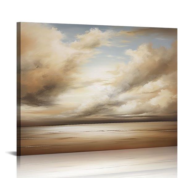 COMIO Sky Landscape Abstract Texture Art Oil Painting Light Brown Minimalist Neutral Oil Painting Living Room Home Decor Wall Art,