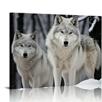 COMIO  Snow Wolf Canvas Wall Art - Wolf Family Sit on the Snowfield Painting Wild Animals Winter Forest Artwork Picture for Children Rooms Office Kitchen