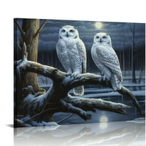 COMIO Snowy Owls Canvas Wall Art Print, Owl Artwork