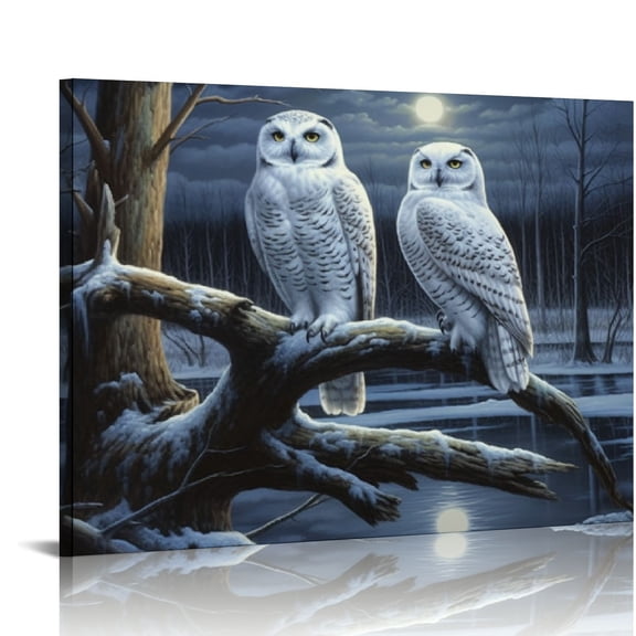 COMIO Snowy Owls Canvas Wall Art Print, Owl Artwork
