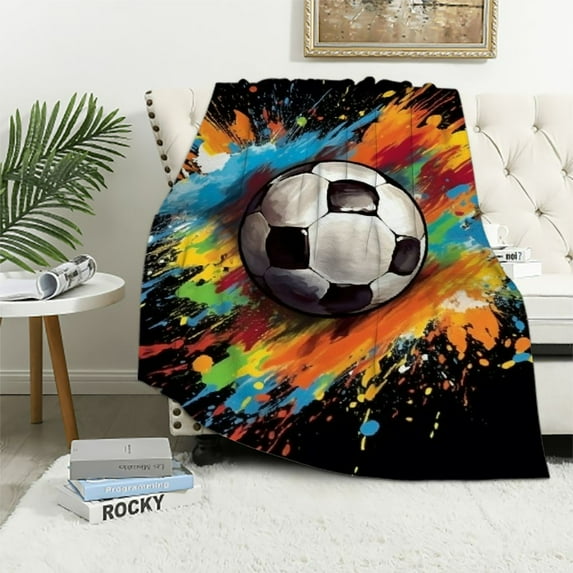 COMIO Soccer Blanket Gifts with Name - Soft, Fuzzy & Warm - Small Blanket for Office, Chair - Black Sports Christmas Throw Blanket Gifts for Girls, Boys