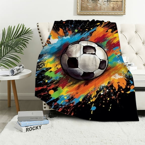 COMIO Soccer Blanket Gifts with Name - Soft, Fuzzy & Warm - Small Blanket for Office, Chair - Black Sports Christmas Throw Blanket Gifts for Girls, Boys