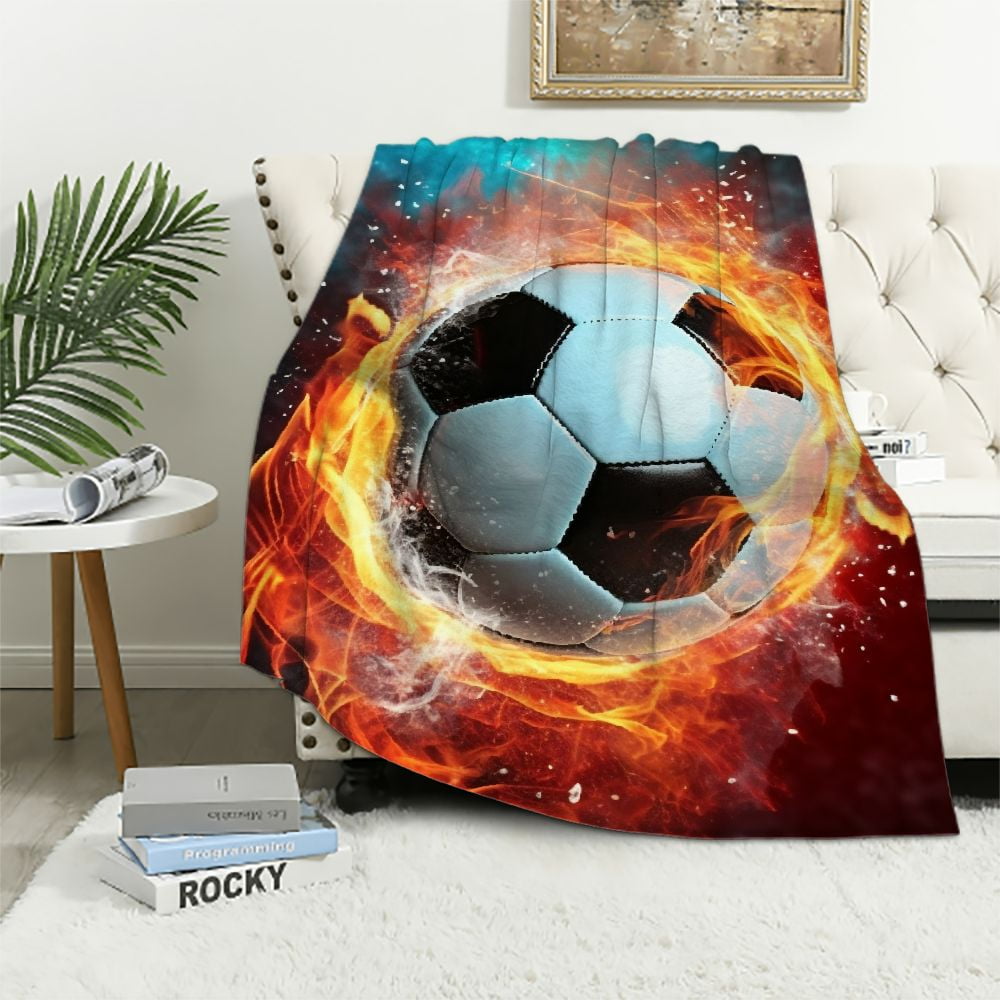 Red Football Throw Blanket 60" X 50" | Soft Flannel Sports Blanket For Team Fans, Bedroom, Sofa Decor