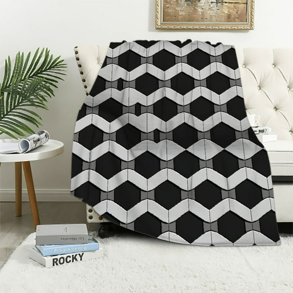 COMIO Soccer Print Throw Blanket Black White Checkered Fluffy Fuzzy Throws Blanket Adult Kids Soft All-Season Warm Blanket Cozy Lightweight Flannel Blankets for Bedroom Living Rooms Sofa Home Decor
