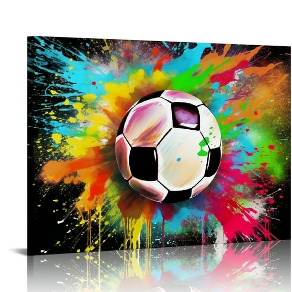 COMIO Soccer Wall Art Football Pictures Wall Decor Graffiti Sports Posters Canvas Prints Framed Artwork Paintings Home Decorations for Bedroom Boys Room Teen Kids Playroom 16x12in