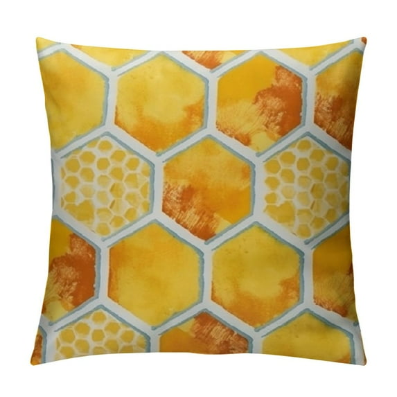 QZHH Sofa Decoration Pillowcases Yellow Hexagon Honeycomb Bee Square Cushion Case Throw Pillow Covers Double Sides Print