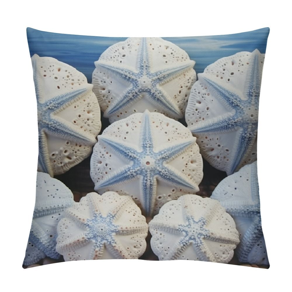 COMIO Sofa Pillow Cover Beach Starfish Sand Dollar Modern Blue White