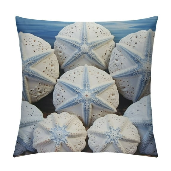 COMIO Sofa Pillow Cover Beach Starfish Sand Dollar Modern Blue White Square Soft Pillowcases Couch Pillows Cushion Covers Seashells Starfish Conch Waves Ocean Pillow Cushion Case for Sofa Couch
