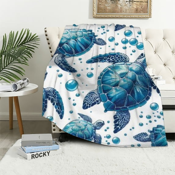 QZHH Soft Muslin Blanket, Soft Muslin Design, Stylish Pattern - Sea Turtles Pillow Cover Soft Worm Cozy Flannel Throw for Bedding Sofa Couch