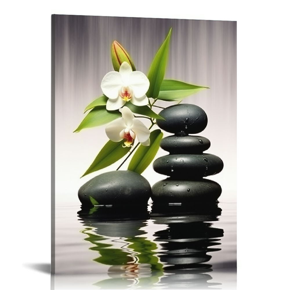 COMIO Spa Bathroom Canvas Wall Art Green Bamboo Pebble Stones and ...