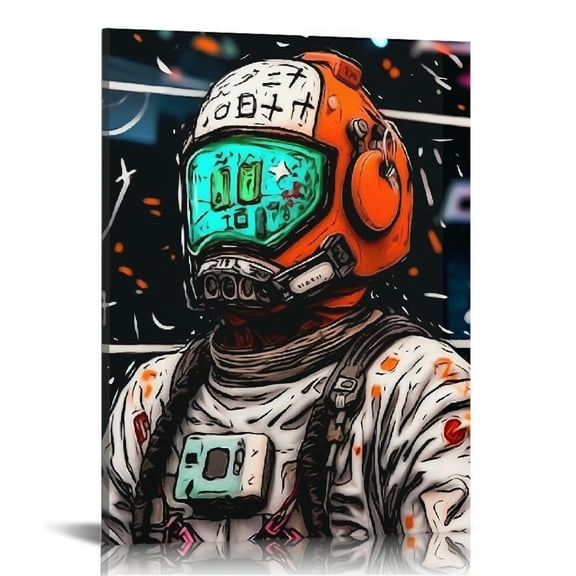 COMIO Space Wall Art Banksy Astronaut Pictures Wall Decor Street Graffiti Painting Art Funny Pop Prints Abstract Colorful Spaceman Framed Artwork for Bedroom Living Room Office Ready to Hang 12"x16"