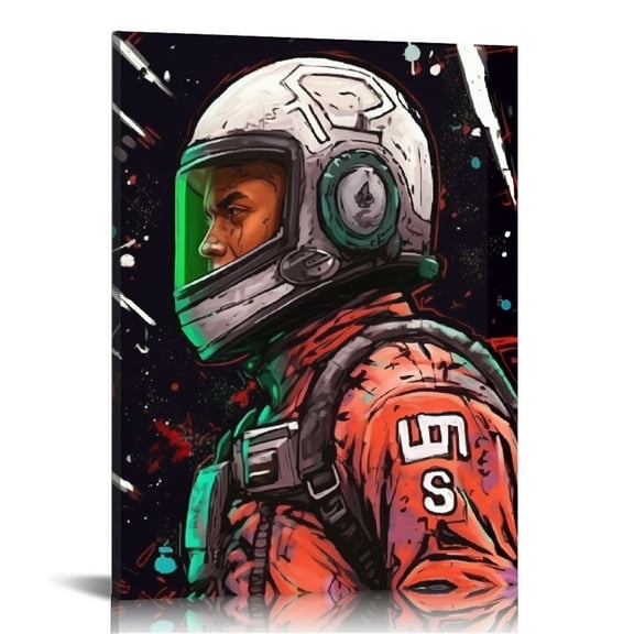 COMIO Space Wall Art Banksy Astronaut Pictures Wall Decor Street Graffiti Painting Art Funny Pop Prints Abstract Colorful Spaceman Framed Artwork for Bedroom Living Room Office 16x20 inch