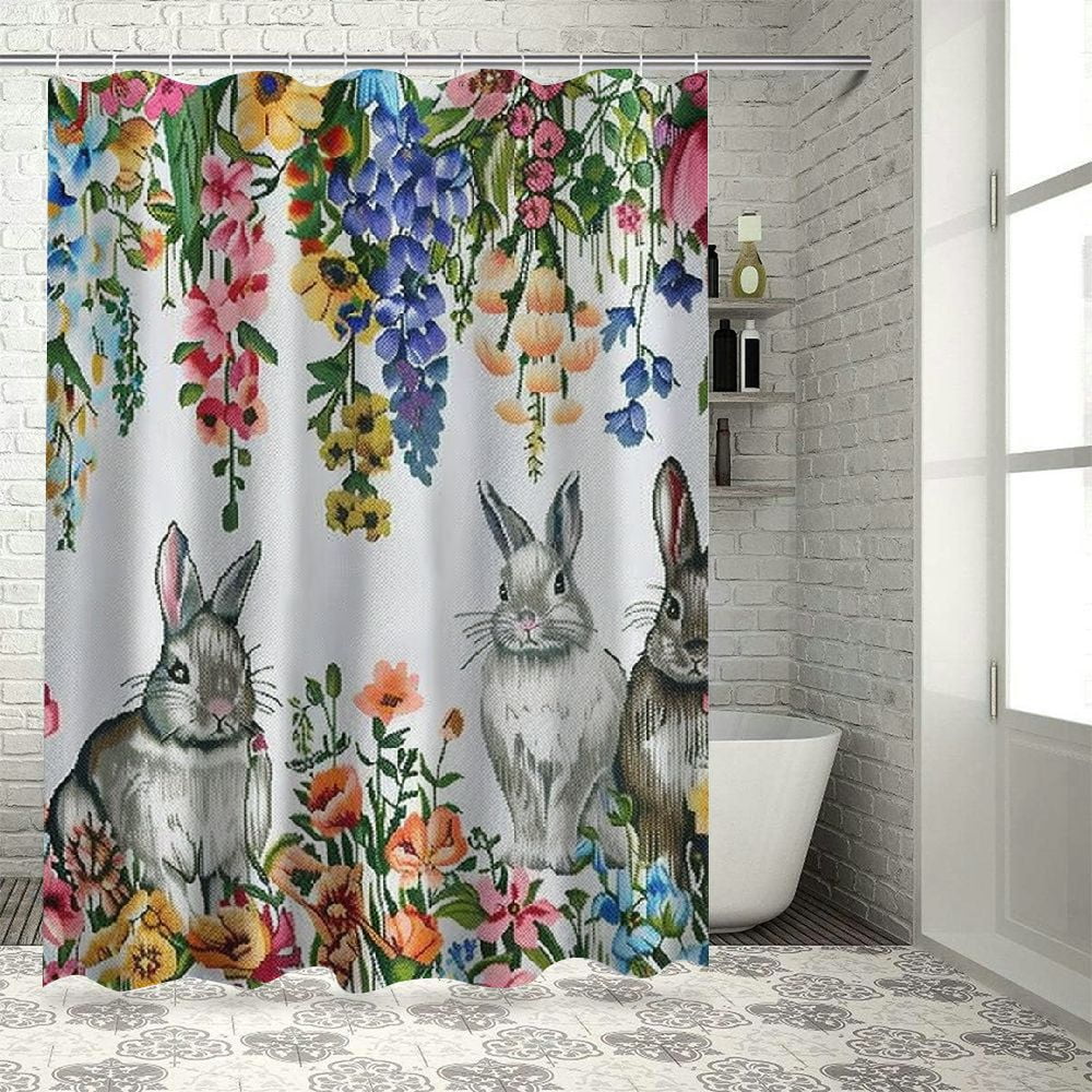 COMIO Spring Easter Bunny Shower Curtains for Bathroom Watercolor ...