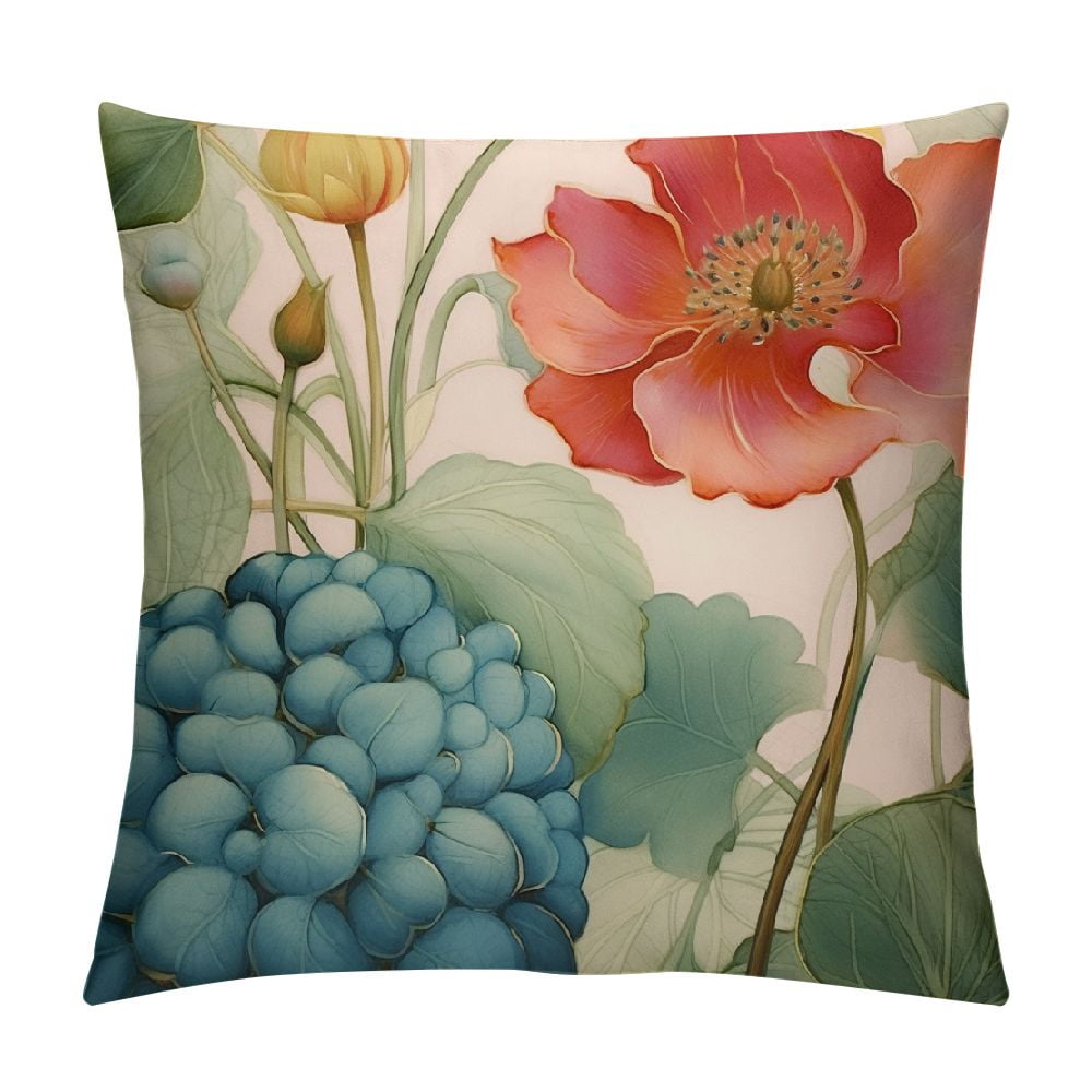 COMIO Spring Floral Pillow Covers Watercolor Hydrangea Flower