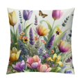 thumbnail image 1 of COMIO  Spring Flowers Tulip Lavender Bee Throw Pillow Cover,Spring Cushion Case for Sofa Couch White, 1 of 5