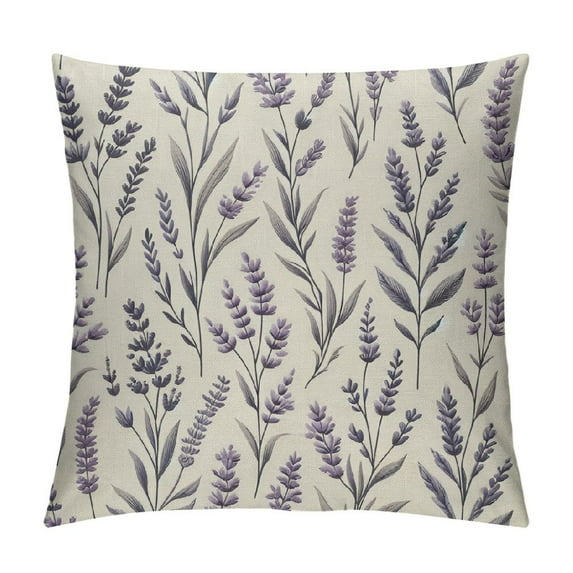 COMIO Spring Lavender Pillow Cover, Farmhouse Purple Lavender Floral Throw Pillow Covers Watercolor Flower Cushion Cases for Home Sofa Outdoor Decor