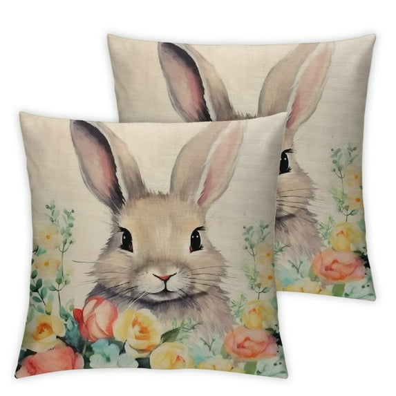 COMIO  Spring Pillow Covers Set of 2, Easter Decorations Throw Pillow Covers Spring Bunny Rabbit Flower Farmhouse Decorative Cushion Cases for Home Sofa Outdoor Decor