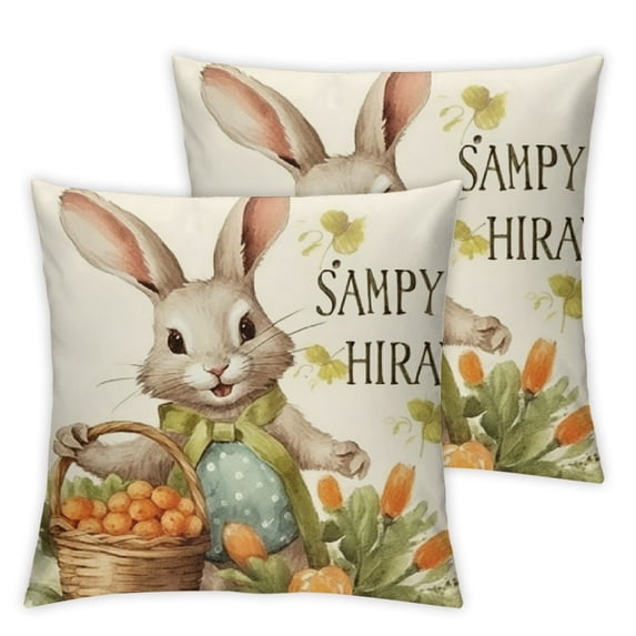 COMIO Spring Pillow Covers Set of 2 Rabbit Bunny Carrot Truck Spring Flowers Decorative Throw Pillow Covers for Home Office Sofa Bed Couch