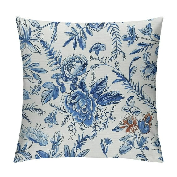 COMIO Spring Pillow Covers, Summer Blue Flowers Throw Pillows Chinoiserie Leaf Plant Floral Decorations Farmhouse Pillowcase Outdoor Decor Spring Cushion Case for Couch Sofa Room