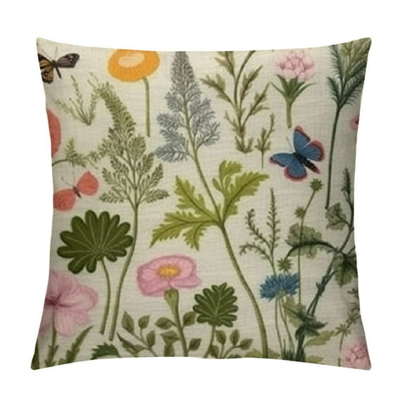 COMIO Spring Pillow Covers Wildflower Sage Green Decorations Throw Pillow Cases Botanical Plants Seasonal Outdoors Cushion Case Decor for Home Bed Car Couch