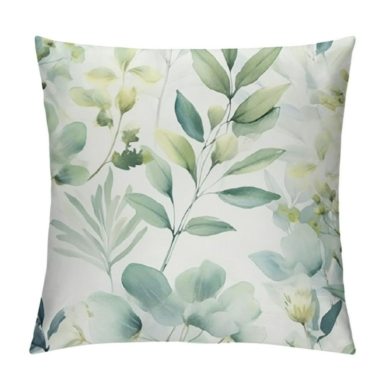COMIO Spring Sage Green Leaf Pillow Covers Eucalyptus Floral Watercolor Pillow Cushion Cases Gray Seafoam Leaves Print Modern Throw Pillows Cover Decor Gifts for Bed Couch Sofa Living Room Walmart