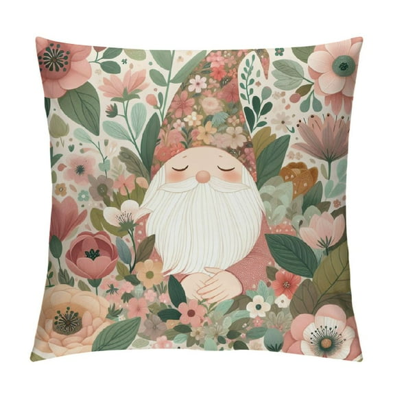 COMIO Spring Summer Gnome Lumbar Decorative Throw Pillow Cover, Rectangular Pink Sunflower Outdoor Home Decor, Floral Flower Diamonds Butterfly Seasonal Couch Cushion Case White