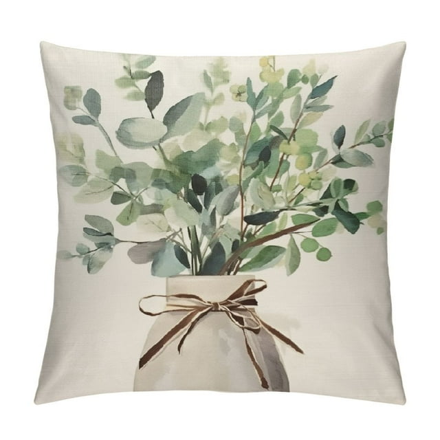 COMIO Spring Summer Leaf Pillow Covers Watercolor Eucalyptus Leaves