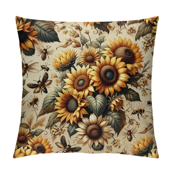 COMIO Spring Summer Sunflower Square Pillow Covers Yellow Flower Butterfly Plant Seasonal Decorative Pillow Cases Farmhouse Home Decor for Sofa Couch Cushion Outdoor White
