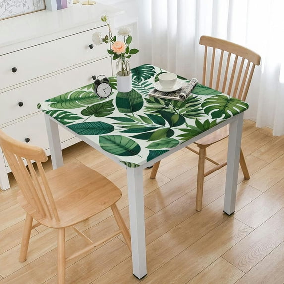 COMIO Spring Tropical Palm Leaves Hawaiian Summer Tropical Island Vegetation Leaves Outdoor Picnic Camping and Indoor Kitchen Dining Party Square Tablecloth White