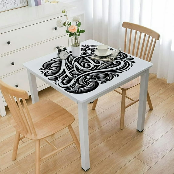 YANMS Square Fitted Table Cloths Summer Beach Quotes Words Tropical Palm Leaves Flower White