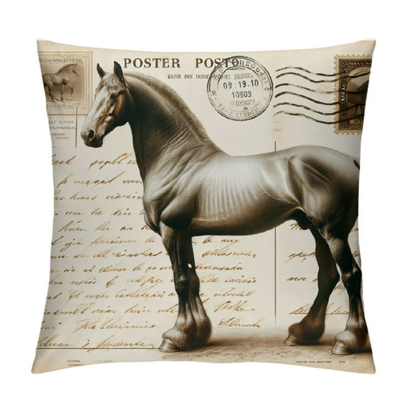 COMIO Square Pillow Cover - Decorative Throw Pillowcase, Farmhouse Horse,For Bed/Couch/Sofa