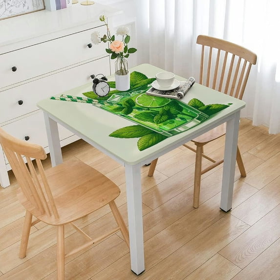 COMIO Square Tablecloth for Picnic Dining Kitchen Farmhouse Summer Time Tiki Bar Mai Tai Cocktail Decorative Blue Hawaiian, Kiwi Mojito Quotes White