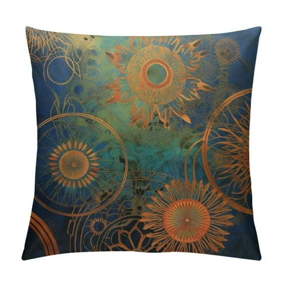 COMIO Square Throw Pillow Covers Golden Blue Mandala Bohemian Pillow Cases Decorative for Home Bedroom Sofa Pillowcases Standard