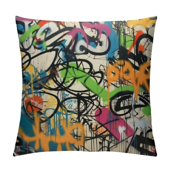COMIO Square Throw Pillow Covers Graffiti Messy Alphabet Spray Paint Design Pillow Cases Decorative for Home Bedroom Sofa Pillowcases Standard