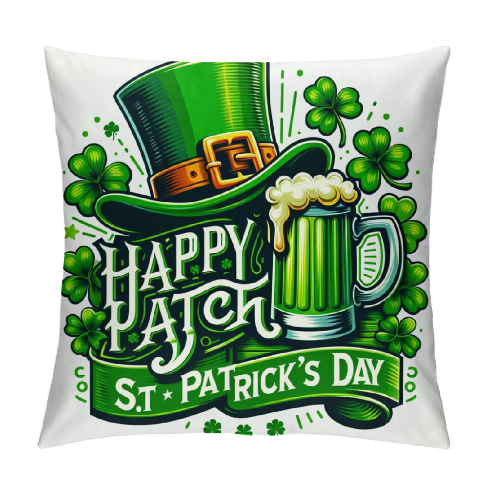 COMIO St Patricks Day Throw Pillow Covers Happy St Patricks Day Beer Pillow Covers Irish